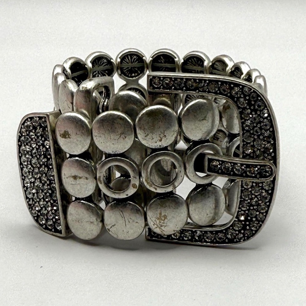 Premier Designs Silver-Tone Buckle Stretch Bracelet with Rhinestone Accents